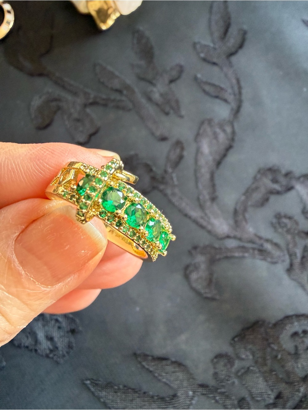 Gold Plated Emerald Green Crystal Band Ring - Women Jewelry